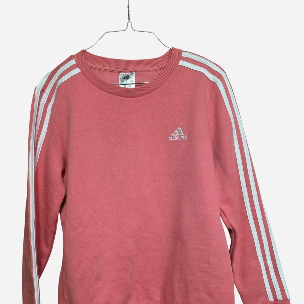 Adidas pink crewneck sweatshirt with classic white 3-stripe sleeves 💕 Sporty